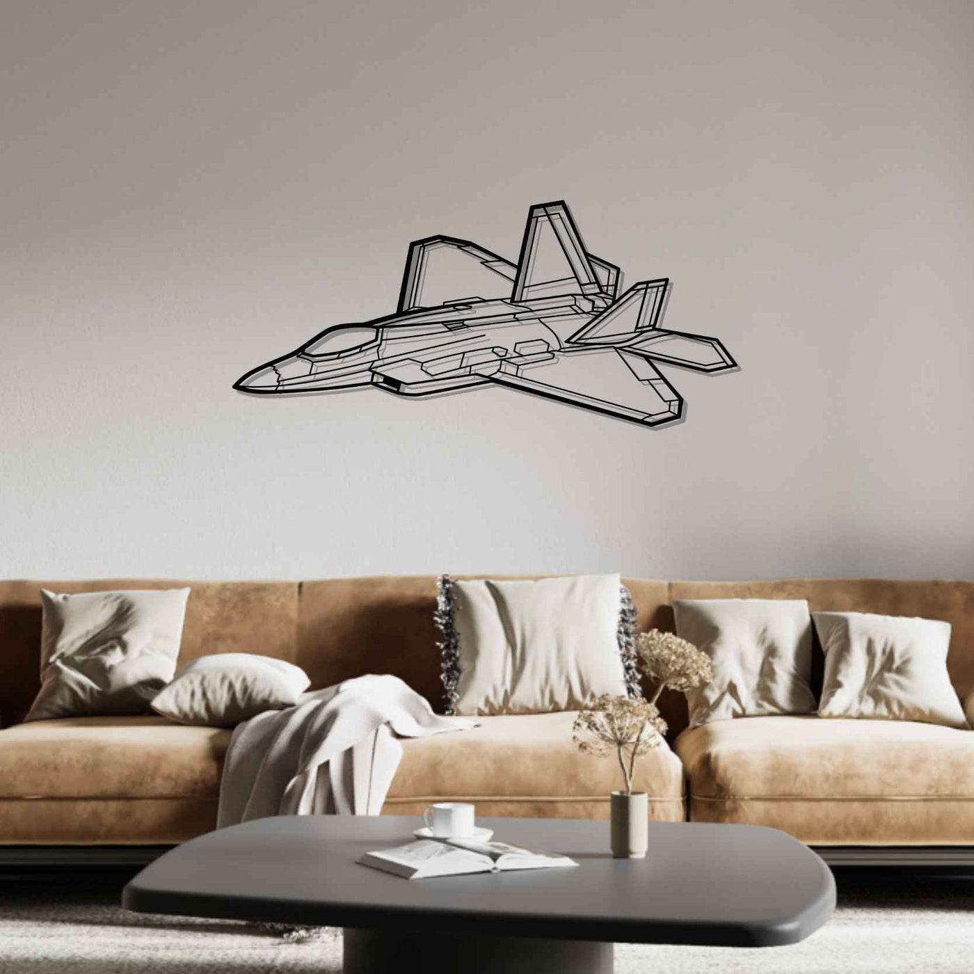 F-22 Raptor Angle Silhouette Metal Wall Art