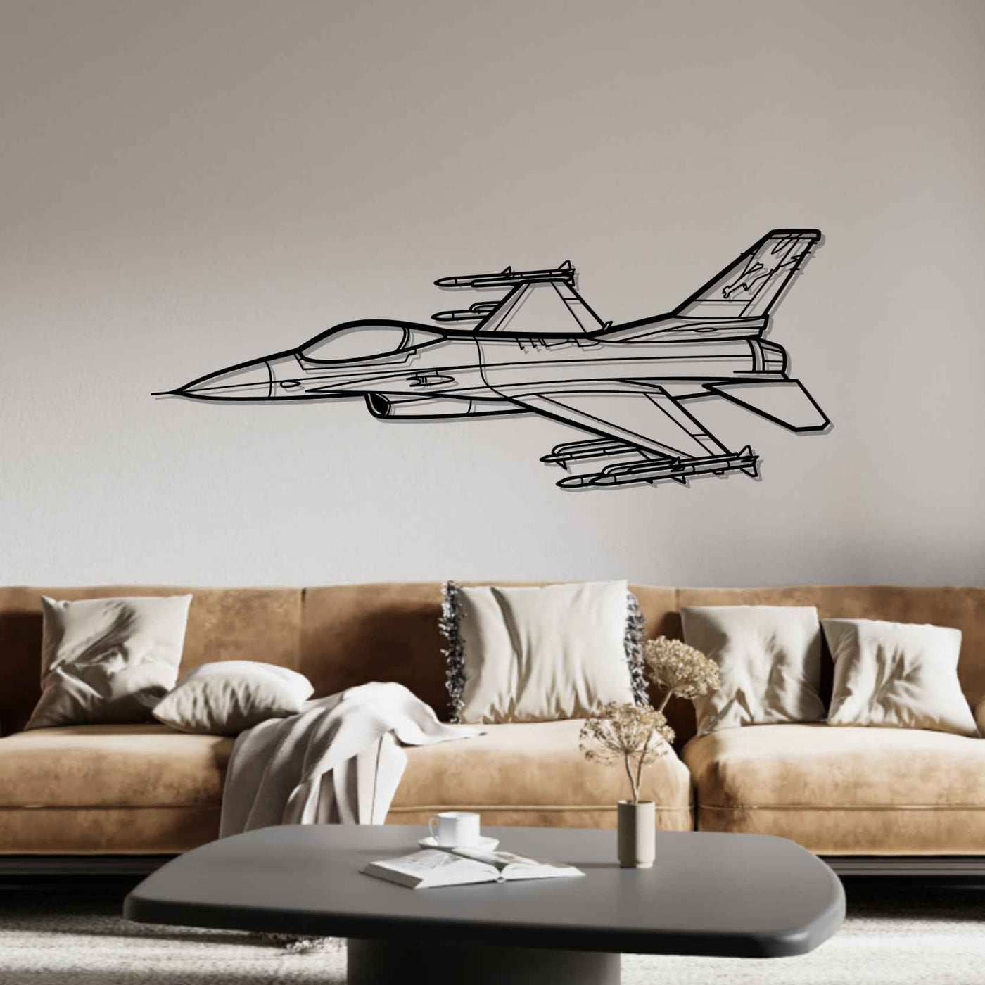 F-16C Fighting Falcon Angle Silhouette Metal Wall Art