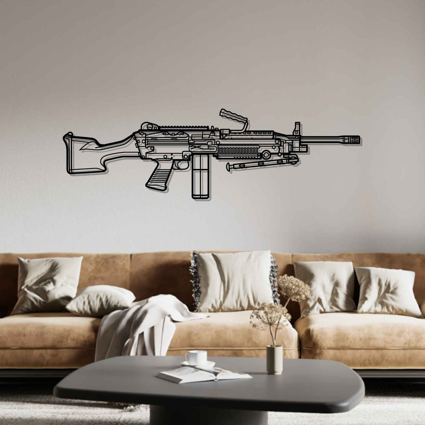 M249 SAW Belt Fed Mag Silhouette Metal Wall Art