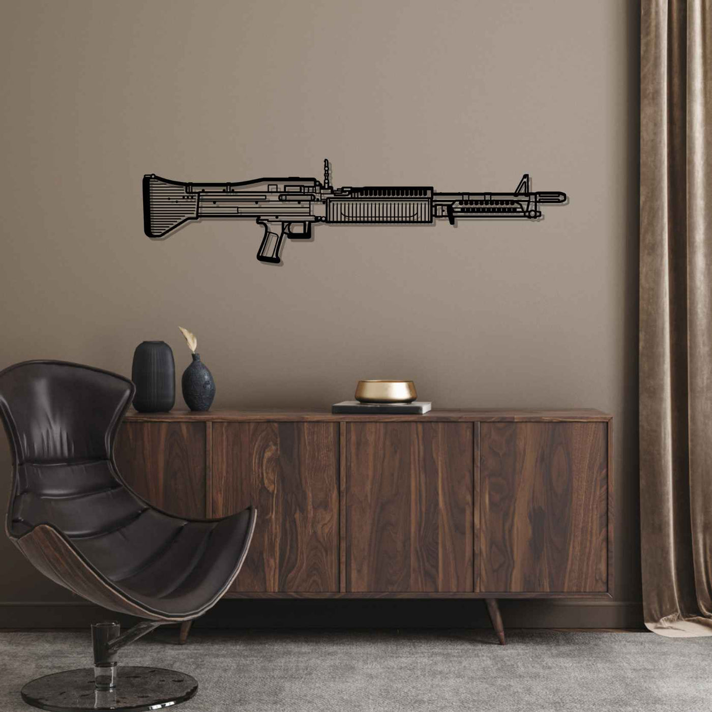 M60 Machine Gun Silhouette Metal Wall Art