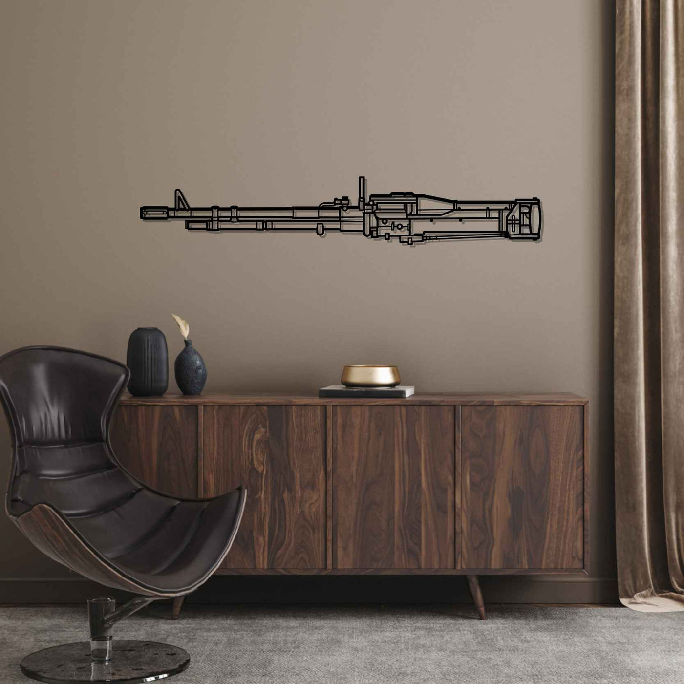 M60D Helicopter Mounted Gun Silhouette Metal Wall Art