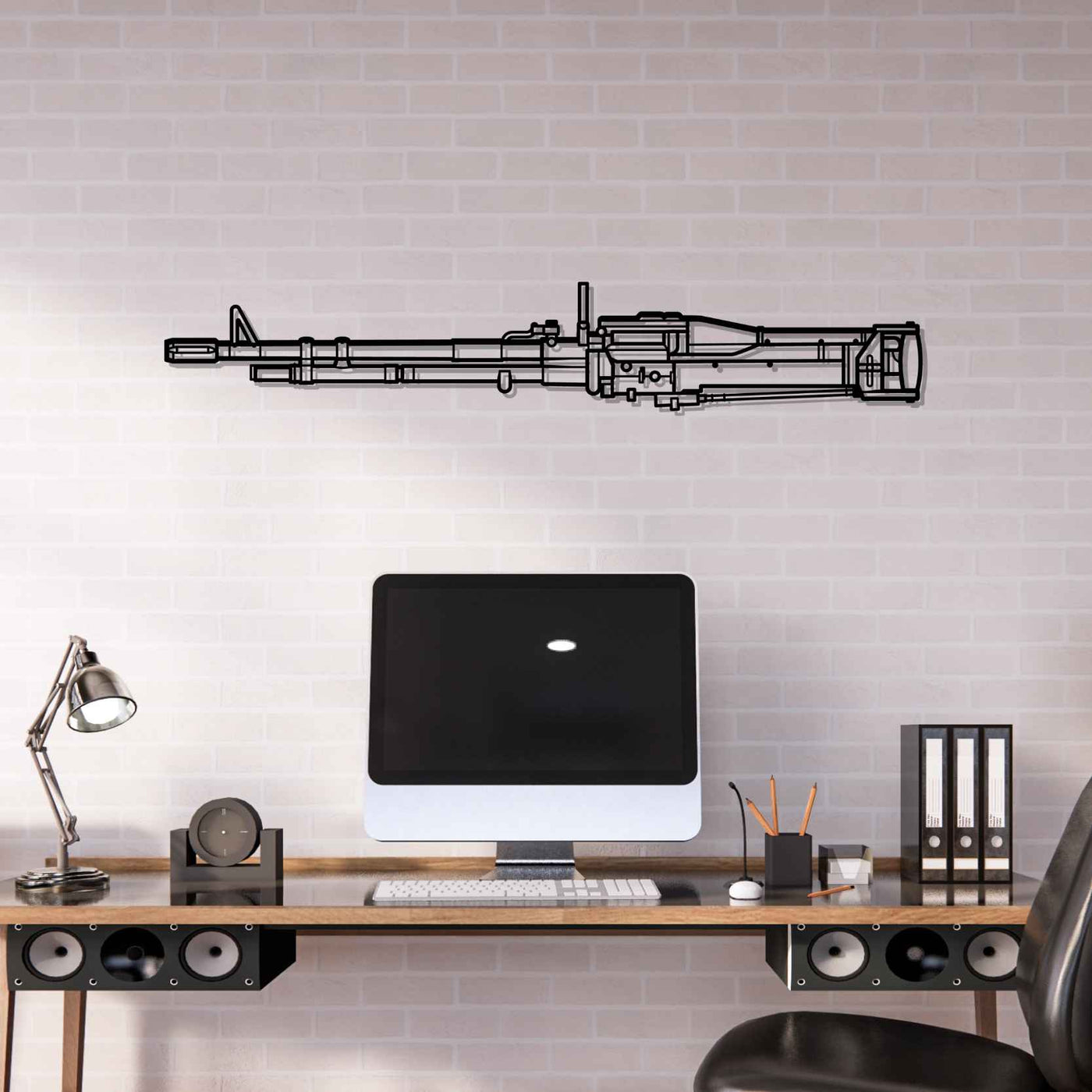 M60D Helicopter Mounted Gun Silhouette Metal Wall Art