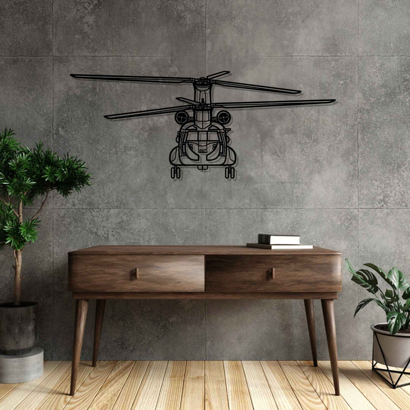 CH47D-F Chinook Front Silhouette Metal Wall Art