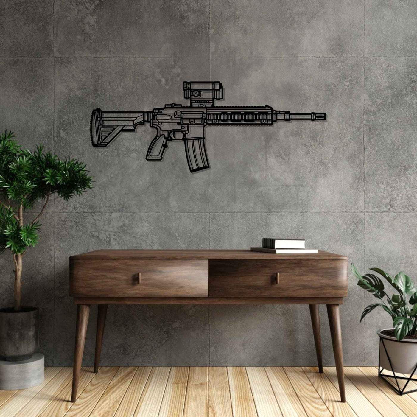 HK416 Silhouette Metal Wall Art