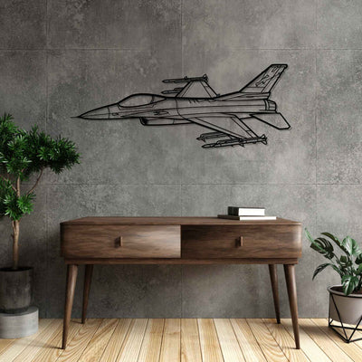 F-16C Fighting Falcon Angle Silhouette Metal Wall Art