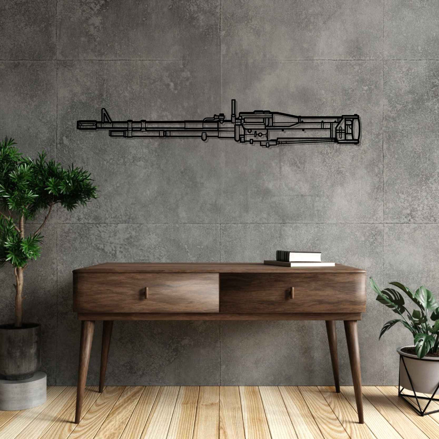 M60D Helicopter Mounted Gun Silhouette Metal Wall Art