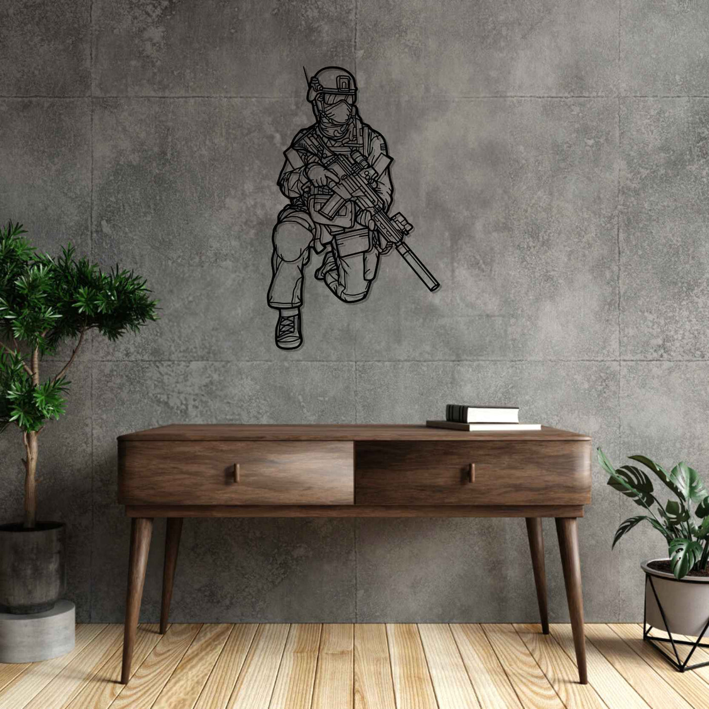 German Soldier With a G36 Silhouette Metal Wall Art