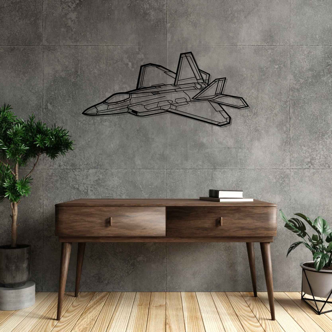 F-22 Raptor Angle Silhouette Metal Wall Art